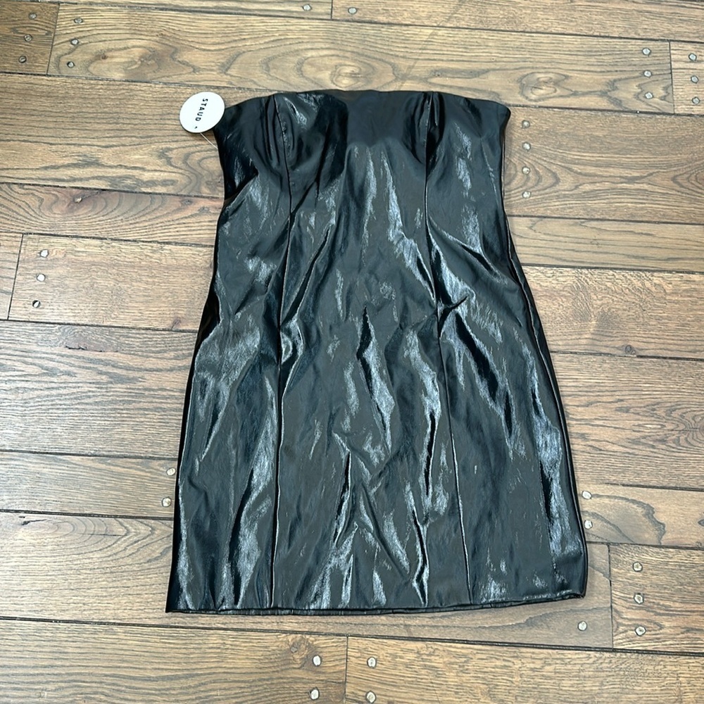 NWT Staud Vegan Leather Strapless Tracing Dress - Picture 2 of 5
